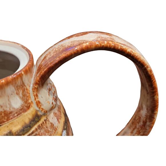 Art Pottery Brown striped and white drip glaze teapot signed - Picture 10 of 13